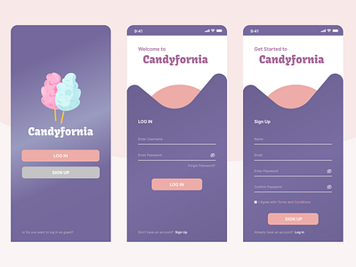 Candyfornia - Mobile Sign In branding candy candyfornia colorful design design exploration easy easy ui graphic design katy katy perry katycats log in mobile mobile app mobile application pastel sign in sign up ui ux