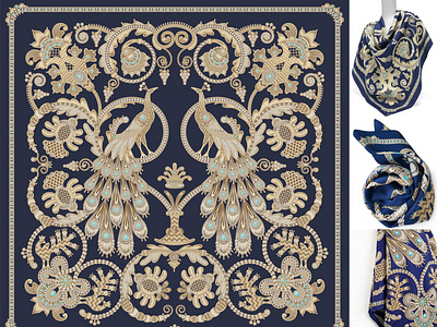 A pattern for a silk scarf on the theme of gold embroidery.