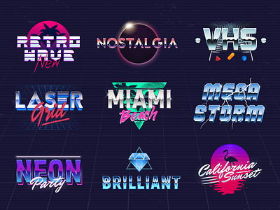 Neon outrun logo collection. Part II