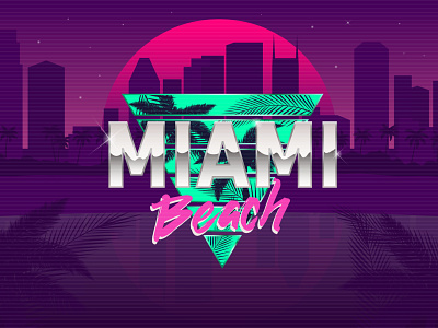 Miami Beach. Retro 80's logo design. 1980s 80s background beach design logo miami neon retro retrowave synthwave vaporwave vector