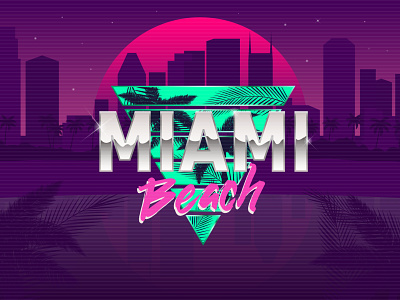 Miami Beach. Retro 80's logo design.