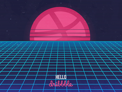 Hello Dribbble! 80s background cyberpunk design dribbble first firstshot illustraion retrowave sci fi shot sunset synthwave vector