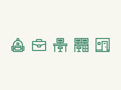 General Provision Icon Set backpack briefcase coworking coworking space desk iconography icons icons set line art office