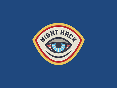 Night Hack Badge badge branding coworking developer engineer eye eyeball hack hackathon illustration logo space typography
