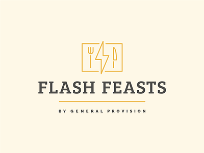 Flash Feasts Logo badge brand branding coworking culinary design dining font fork iconography icons identity knife lightening lightening bolt logo mark restaurant typography