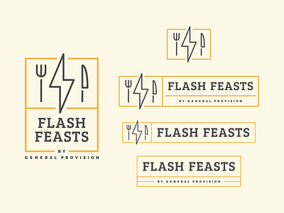 Flash Feasts Lockups badge bolt brand branding dining font food fork iconography icons identity knife lightening lockup lockups logo restaraunt typogaphy