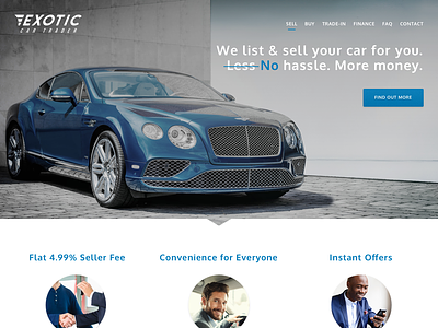 Exotic Car Trader Marketing Site app bentley brochure car design exotic landing page marketing marketplace ui