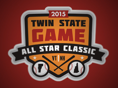 Twin State Game athletic badge baseball logo red sport logo yellow