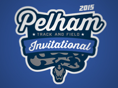Pelham badge blue event logo script snake track and field