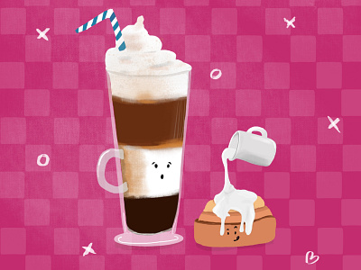 Coffee and cinnamon roll character design coffee dessert illustration procreate