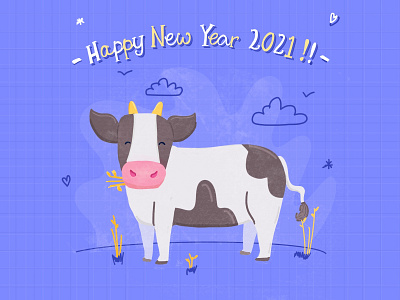 Happy new year 2021 character cow illustration new year procreate