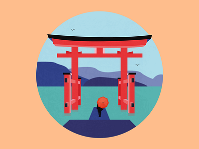 Japan gate illustration japan landscape vector
