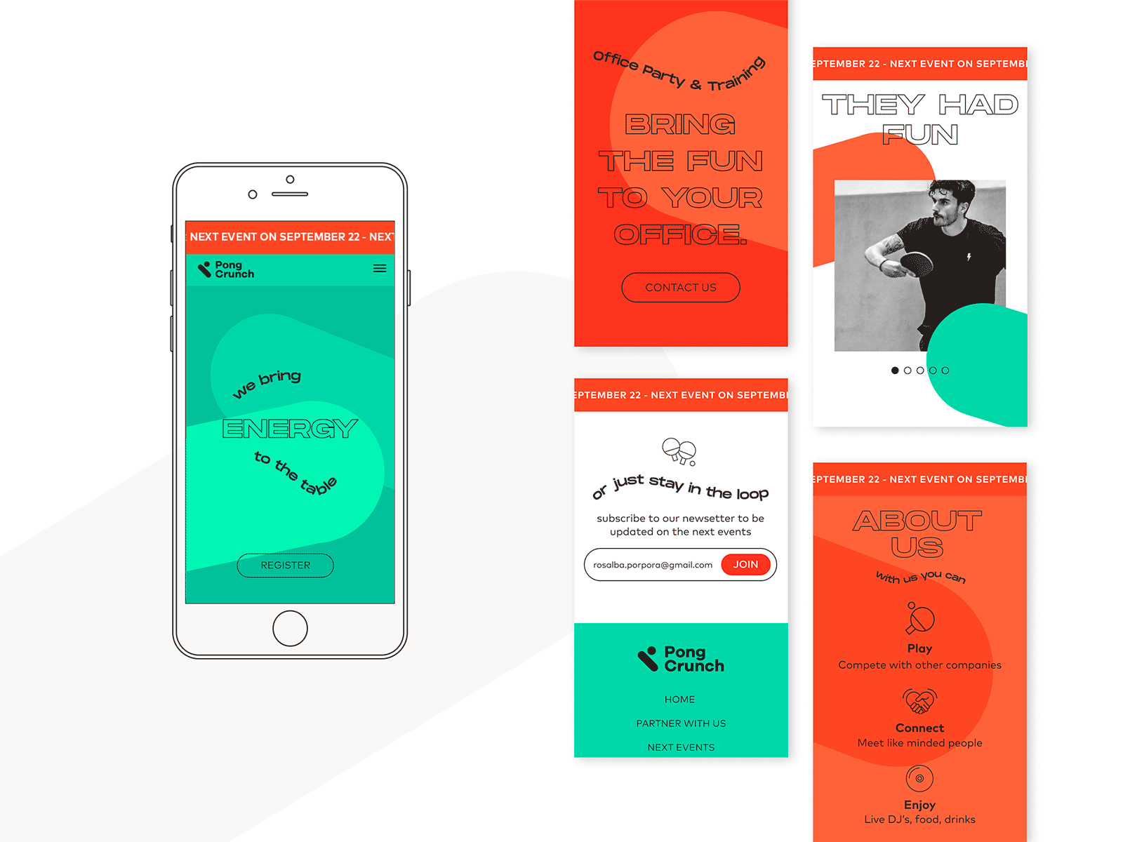 Pong Crunch website mobile artdirector brand design branding mobile mobile design mobile ui pingpong startup startup branding table tennis ui uidesign uiux web web design webdesig