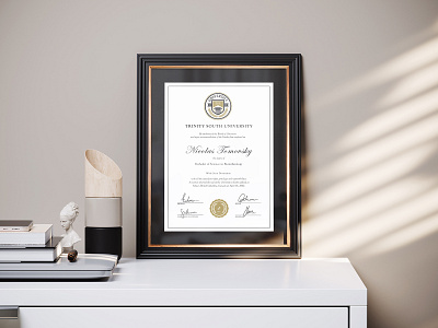 Award Document Frame Mockup PSD 3d award branding diploma document frame gold hanging patent psd wall