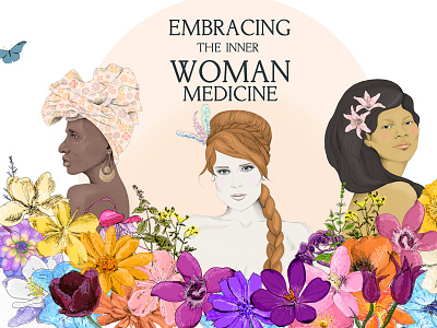 Embracing the Inner Woman Medicine banner brand colorful cultures digital drawing flowers girls guidance ilustration portrait website