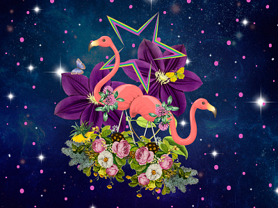 Collages Vol. VII birds collage dragon fantasy flamingo floral design kitsch landscape outerspace pop surrealism tropical vintage