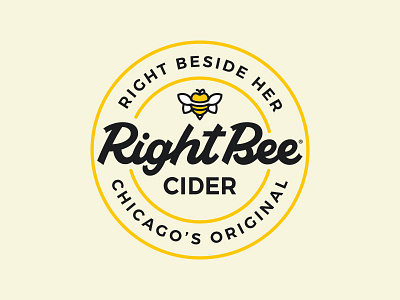 Right Bee Cider alcohol badge bee beer branding chicago cider illustration lockup logo logomark