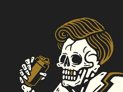 Moto Skull beer drinking festival gold handdrawn illustration moto motorcycle rockabilly skeleton skull