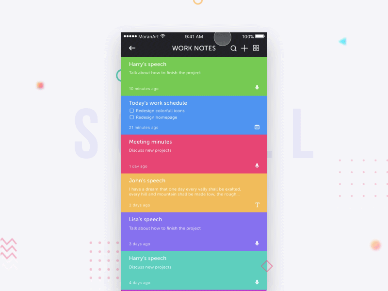 Scroll animation animation app interaction list motion notebook scroll tap