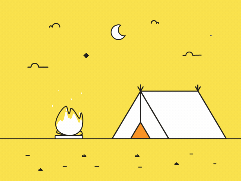 Outline Illustration animation 2 animation cloud fire gif illustration interaction moon star tent ui vector