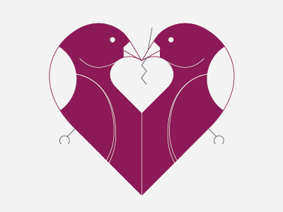 Lovebirds birds broken design heart illustration love