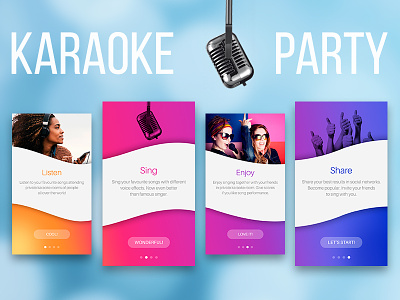 Karaoke Party app features overview app bright colors first time experience iphone karaoke mobile ui user experience ux