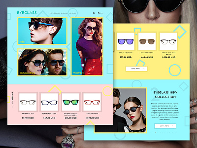 Eyeglass ecommerce website ecommerce eyeglass eyewear fashion flat interface landing page modern stylish ui website