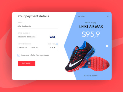 Daily UI #002 - Credit Card Checkout card cart challenge checkout credit card daily ui modal payment register shopping sport visa