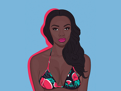 Illustration - girl in bikini bikini dark skinned digital girl illustration sketch woman