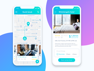 iPhone X design - map and hotel description screens app application challenge clean daily dailyui hotel hotel booking iphone x layout map mobile simple simple clean interface sketch