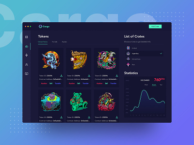 Cargo Dashboard Dark mode bright color bright color combinations challenges challenging dahsboard dark app dark mode dark theme dark ui digital digital asset management ethereum interface interface design interface designer interfacedesign token tokens ux