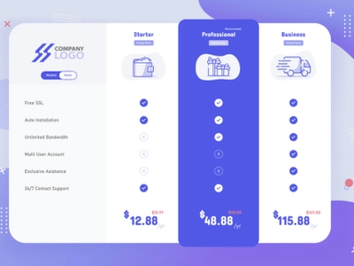 3 Plan Pricing Table design illustration landing page price pricing table template ui vector web design