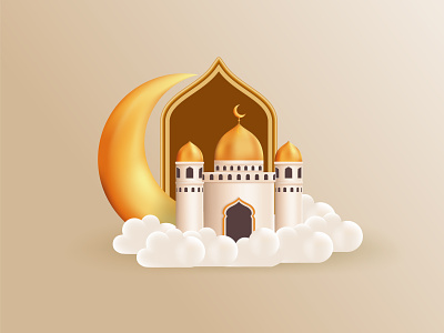 Ramadan / Eid Vector Illustration 3d cloud crescent design eid half illustration moon mubarak muslim ramadan template vector