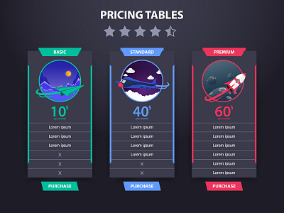 3 Plane Pricing Table Design 3 package plane price pricing table tables three