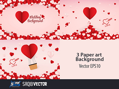 3 Paper art Love/Wedding Background
