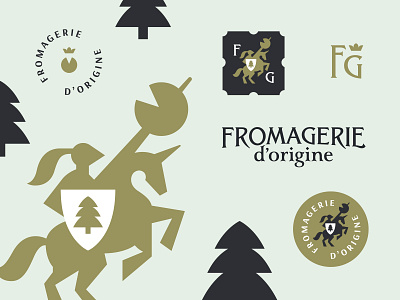 Fromagerie animal arms cheese coat of arms geometry horse knight logo shield spruce