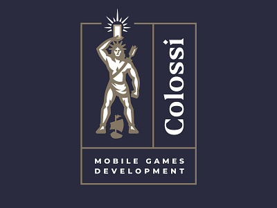 Colossi Games body branding colossus development games greece gym human label logo man mascot mobile monument rays rome ship statue warrior