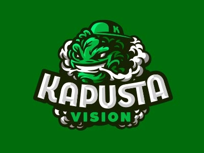 Kapusta Vision blog cabbage cap emoji green illustration lettering logo plant smile smoke video