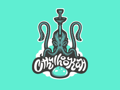 Cthulhookah character cthulhu evil hookah horror illustration lettering logo mystic octopus smoke water