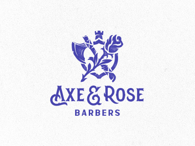 Axe & Rose arms axe barbers barbershop flower heraldry logo logotype rose shield