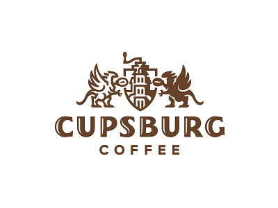 Cupsburg coffee arms coffee company cups dragon logo logotype shield