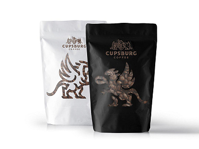 Cupsburg coffee arms coffee company cups dragon logo logotype shield