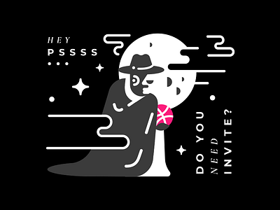 Hey Pssss black cloak cloud dribbble hat huckster invite moon night noir shot two