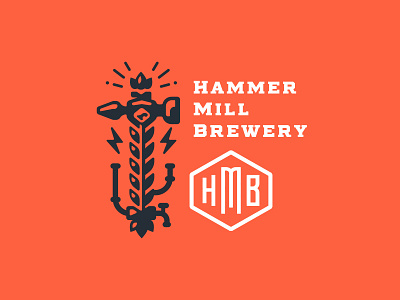 Hammer Mill Brewery beer brewery crown hammer hop lightning logo logotype mill monogram pipe wheat