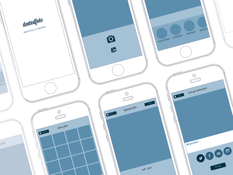 DentedFoto Wireframe app iphone ui graphic design interface mobile photo blue layout touch wireframes wireframe