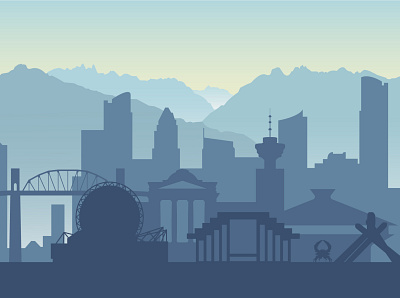 Vancouver. The silhouette of the city. canada city flat illustration mountains places of interest silhouette skyscrapers vancouver vector