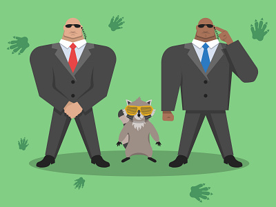 A raccoon with sunglasses and two bodyguards animal flat