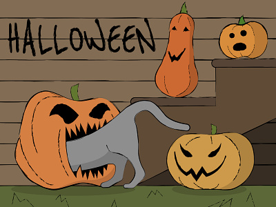 Halloween cat flat halloween holiday illustration pumpkins vector