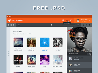 Grooveshark PSD (Flat redesign) flat grooveshark orange redesign ui