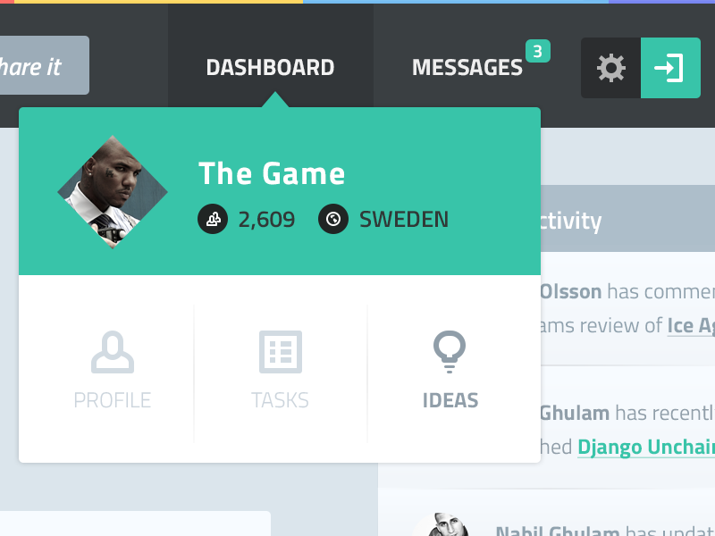 Dashboard Dropdown (flat) flat ui the game dropdown followers